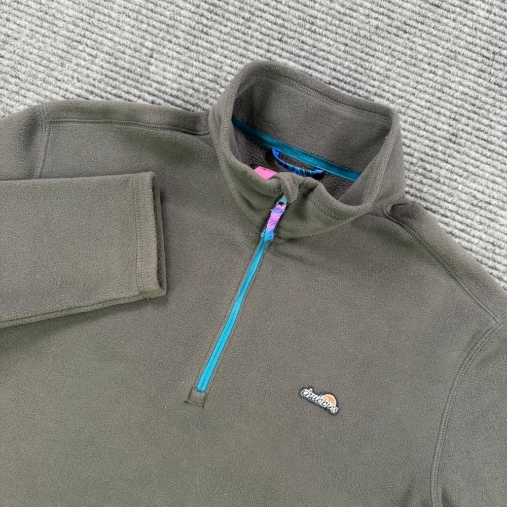 Chubbies Mens Medium Fleece Quarter Zip Pullover Dark Gray Teal Accents Casual